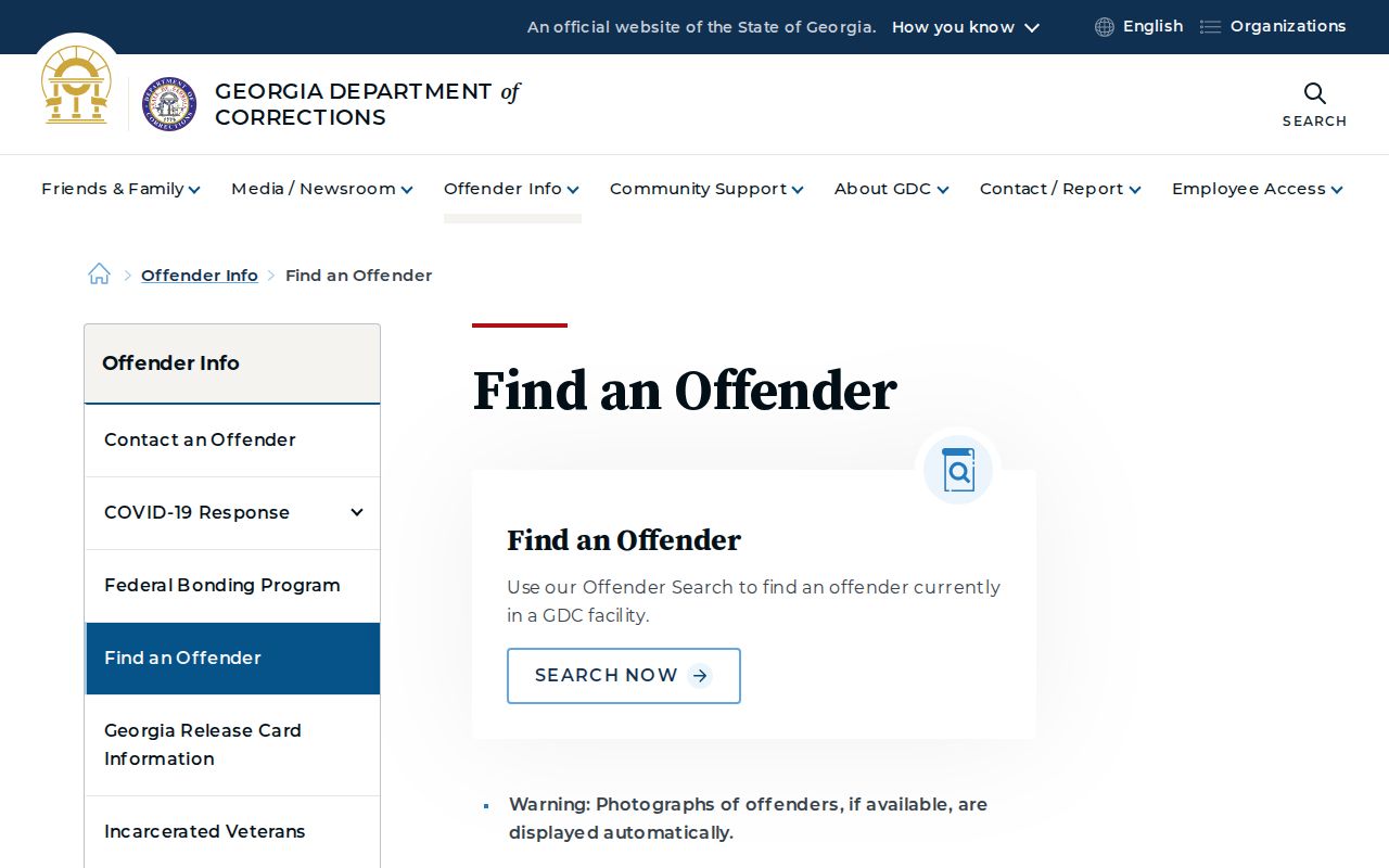 Georgia Department of Corrections offender search for Lumpkin County state-sentenced records