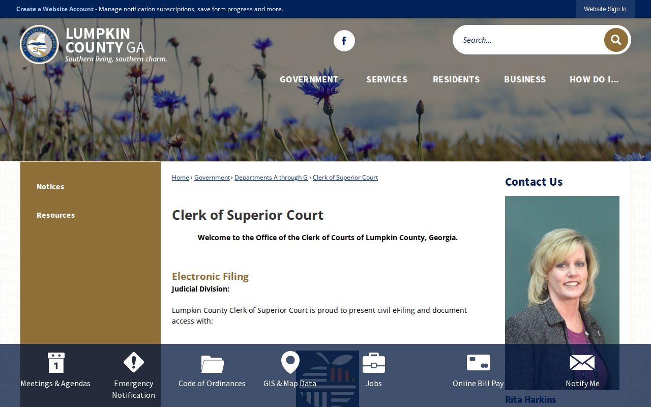 Lumpkin County Clerk of Superior Court records path after a booking