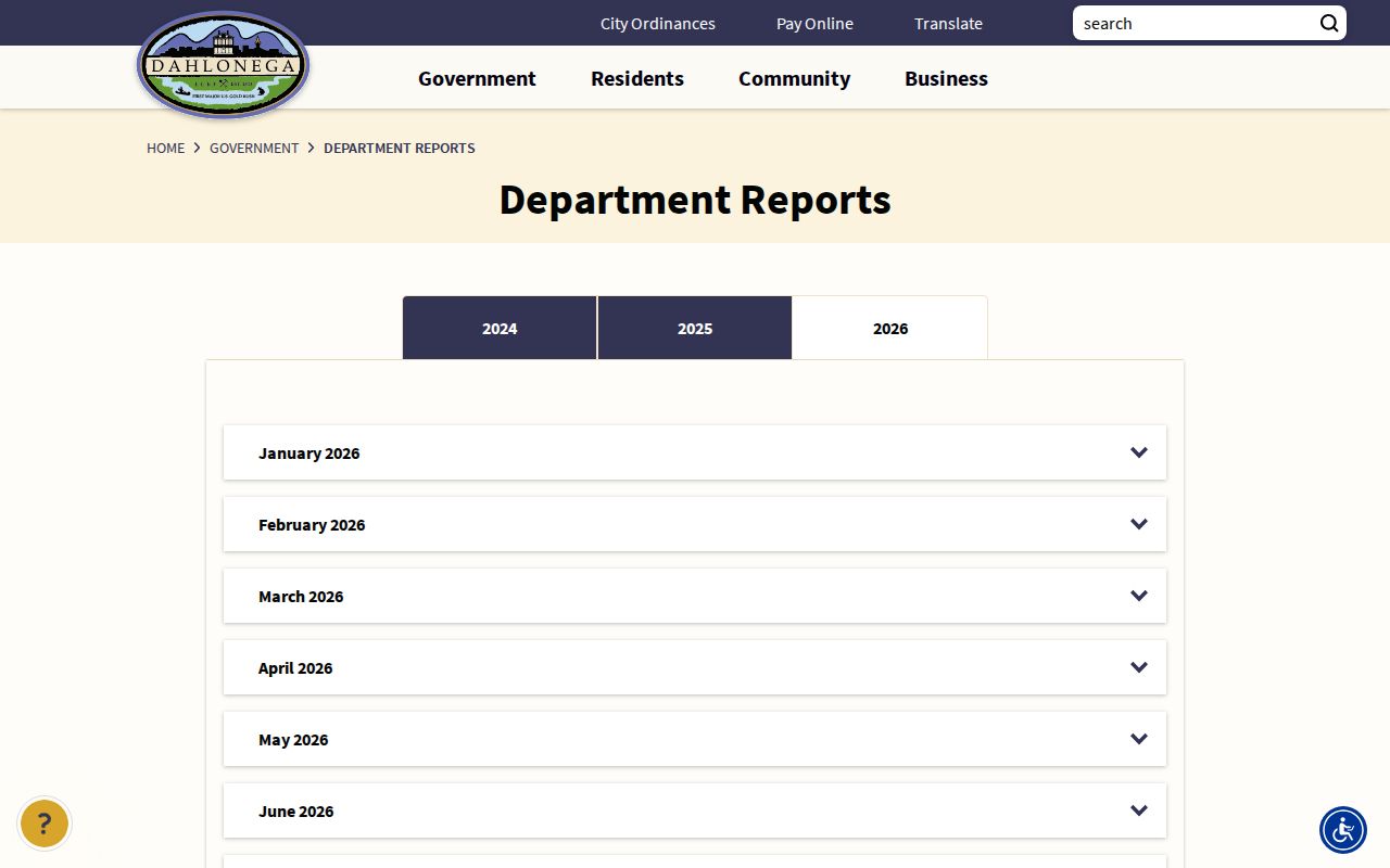 Lumpkin County Dahlonega monthly Department Reports archive for police activity records