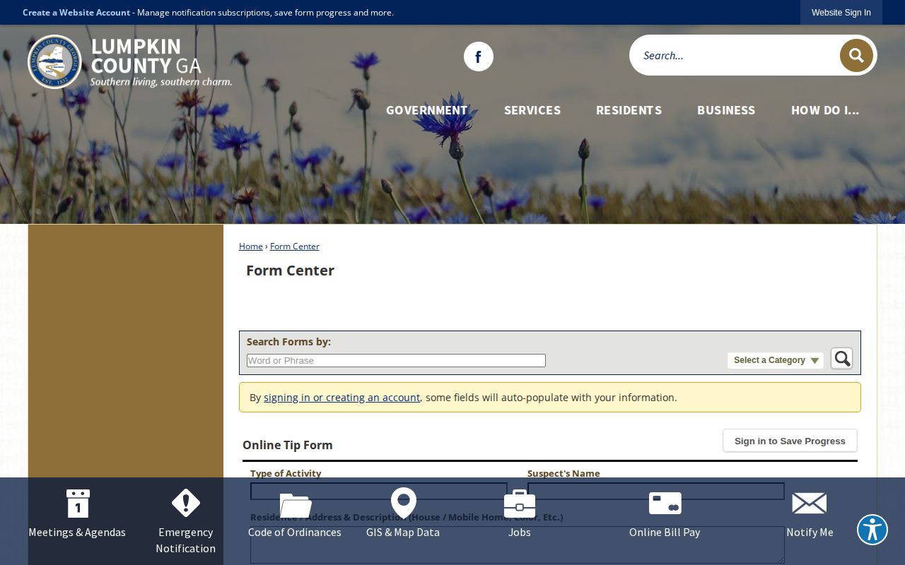 Lumpkin County Sheriff's Office tip form for warrant information