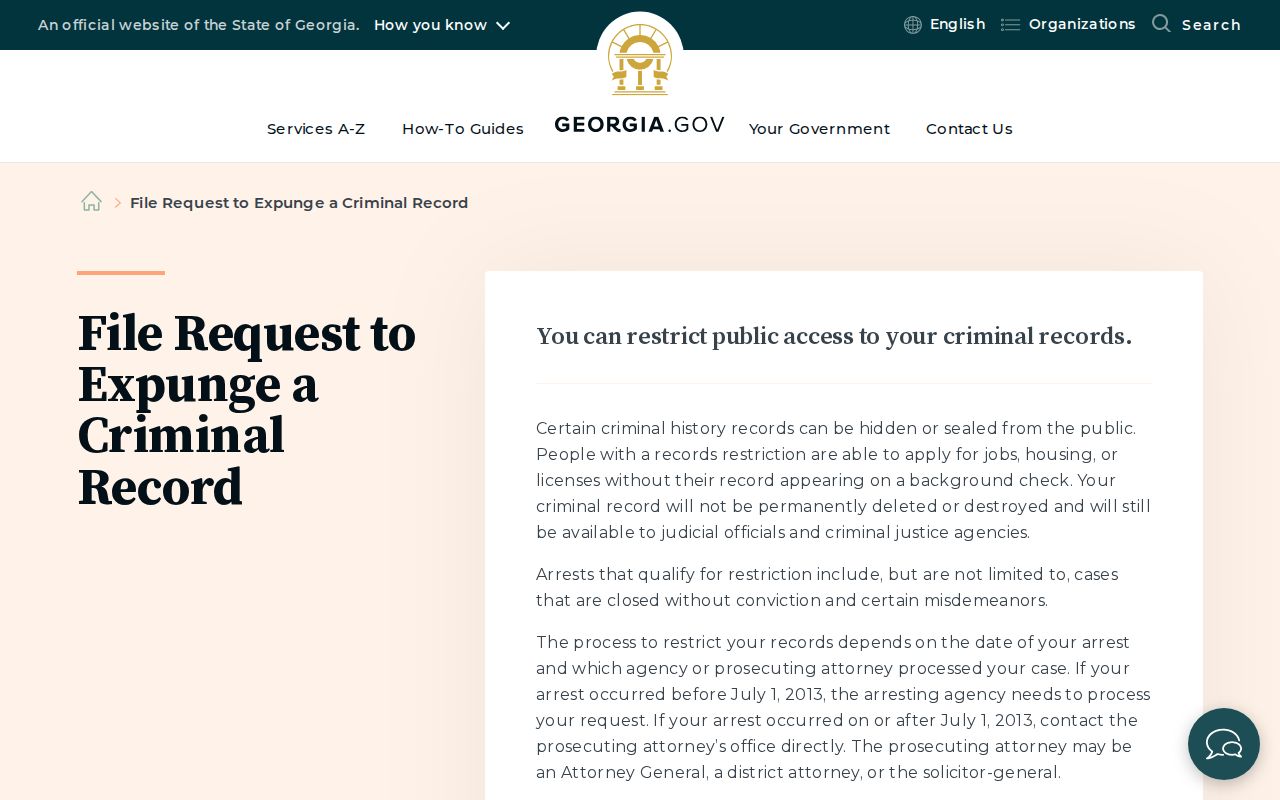 Georgia record restriction guide for Lumpkin County arrest records